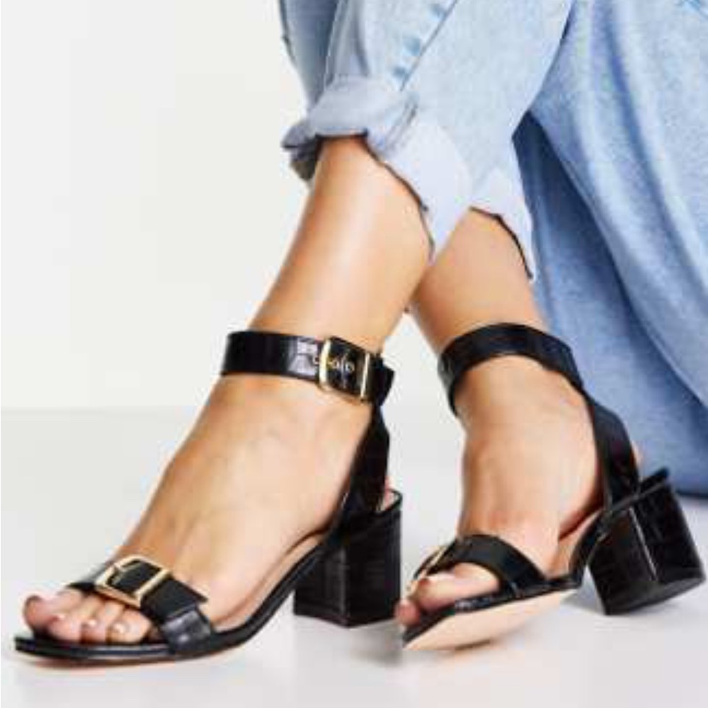 ASOS Black Croc-Embossed Heeled Sandals - Picture 6 of 10